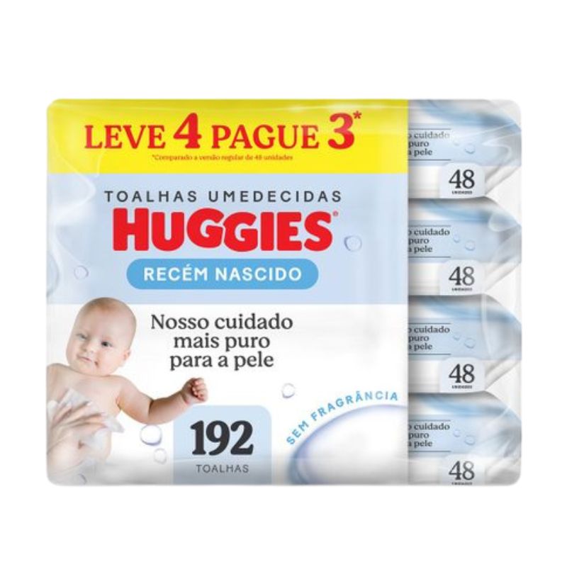 Toalhas Umedecidas Huggies Recém-nascido — 4 Pacotes de 48 Unidades — Huggies
